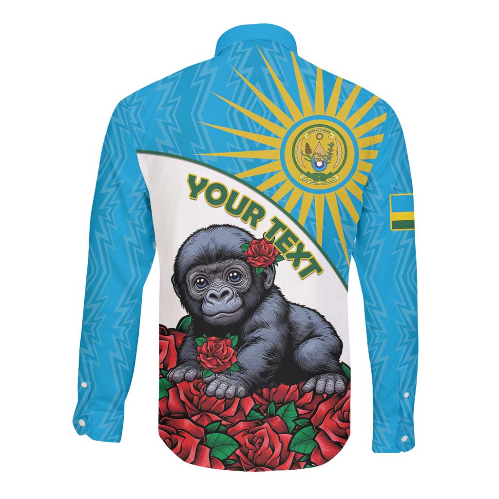 Personalized Rwanda’s Gorilla Naming Long Sleeve Button Shirt Baby Gorilla Coat Of Arms With Red Rose - African Pride