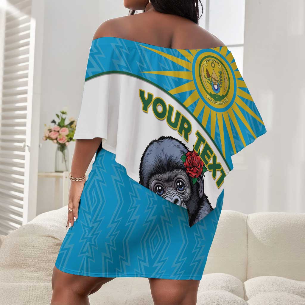 Personalized Rwanda’s Gorilla Naming Off Shoulder Short Dress Baby Gorilla Coat Of Arms With Red Rose - African Pride