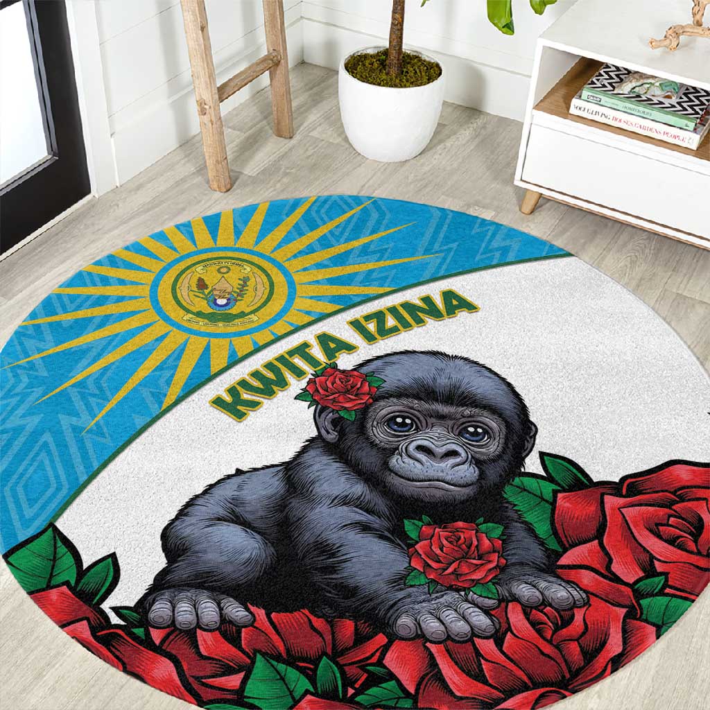 Rwanda’s Gorilla Naming Round Carpet Baby Gorilla Coat Of Arms With Red Rose - African Pride