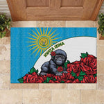 Rwanda’s Gorilla Naming Rubber Doormat Baby Gorilla Coat Of Arms With Red Rose - African Pride