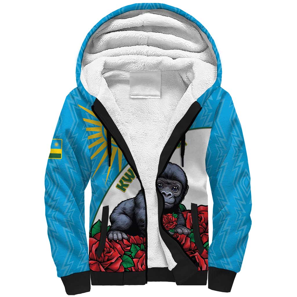 Personalized Rwanda’s Gorilla Naming Sherpa Hoodie Baby Gorilla Coat Of Arms With Red Rose - African Pride