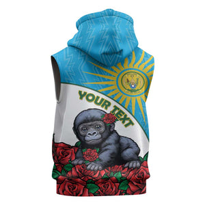 Personalized Rwanda’s Gorilla Naming Sleeveless Zip Hoodie Baby Gorilla Coat Of Arms With Red Rose - African Pride