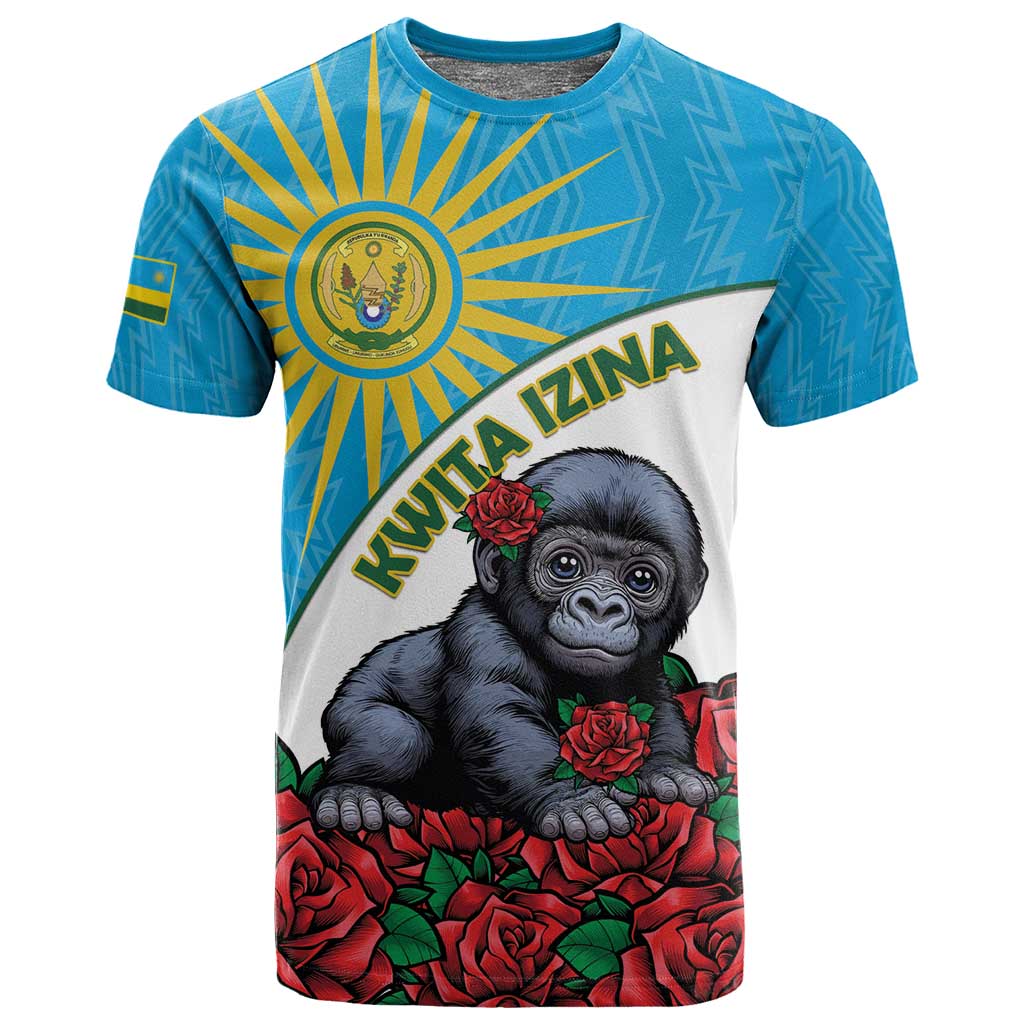 Personalized Rwanda’s Gorilla Naming T shirt Baby Gorilla Coat Of Arms With Red Rose - African Pride