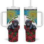 Personalized Rwanda’s Gorilla Naming Tumbler With Handle Baby Gorilla Coat Of Arms With Red Rose - African Pride