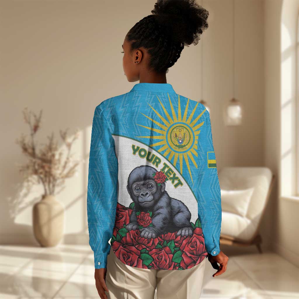 Personalized Rwanda’s Gorilla Naming Women Casual Shirt Baby Gorilla Coat Of Arms With Red Rose - African Pride