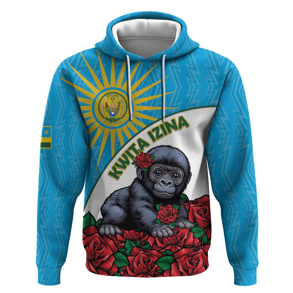 Personalized Rwanda’s Gorilla Naming Zip Hoodie Baby Gorilla Coat Of Arms With Red Rose - African Pride