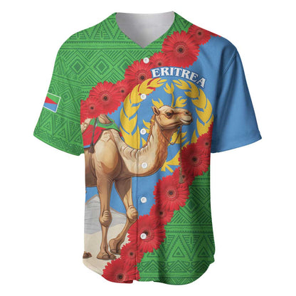 Personalised Eritrea Arabian Camel Baseball Jersey Gerbera Flower - Flag Color