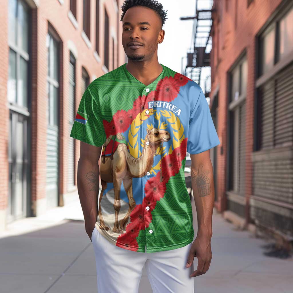 Personalised Eritrea Arabian Camel Baseball Jersey Gerbera Flower - Flag Color