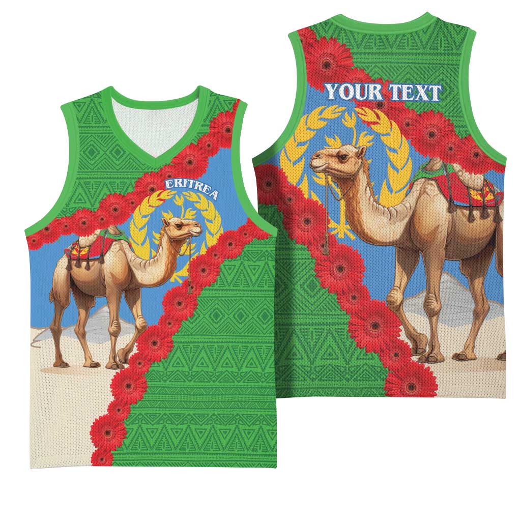 Personalised Eritrea Arabian Camel Basketball Jersey Gerbera Flower - Flag Color LT15