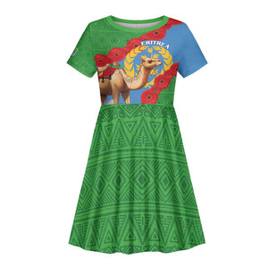 Personalised Eritrea Arabian Camel Kid Short Sleeve Dress Gerbera Flower - Flag Color