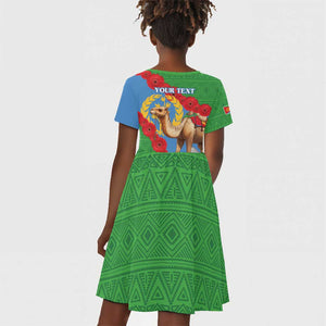 Personalised Eritrea Arabian Camel Kid Short Sleeve Dress Gerbera Flower - Flag Color