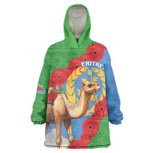 Personalised Eritrea Arabian Camel KId Wearable Blanket Hoodie Gerbera Flower - Flag Color