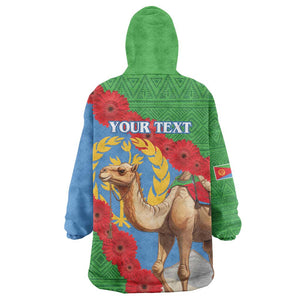 Personalised Eritrea Arabian Camel KId Wearable Blanket Hoodie Gerbera Flower - Flag Color