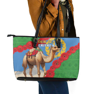 Personalised Eritrea Arabian Camel Leather Tote Bag Gerbera Flower - Flag Color