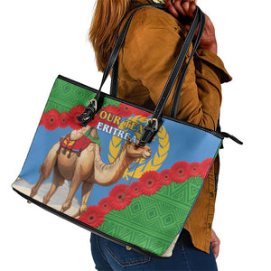 Personalised Eritrea Arabian Camel Leather Tote Bag Gerbera Flower - Flag Color