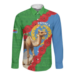 Personalised Eritrea Arabian Camel Long Sleeve Button Shirt Gerbera Flower - Flag Color