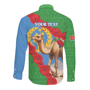 Personalised Eritrea Arabian Camel Long Sleeve Button Shirt Gerbera Flower - Flag Color