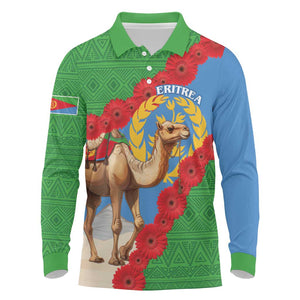 Personalised Eritrea Arabian Camel Long Sleeve Polo Shirt Gerbera Flower - Flag Color