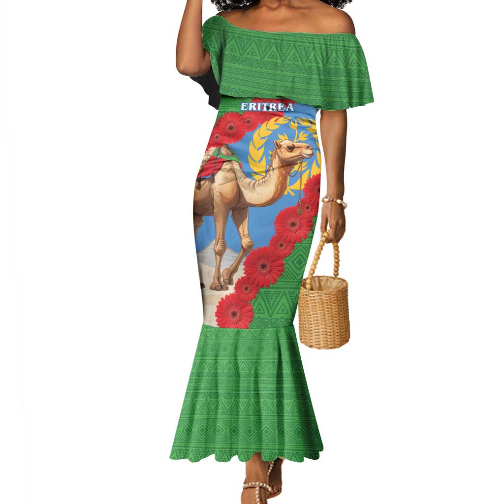 Personalised Eritrea Arabian Camel Mermaid Dress Gerbera Flower - Flag Color