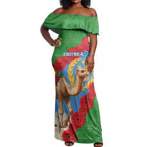 Personalised Eritrea Arabian Camel Off Shoulder Maxi Dress Gerbera Flower - Flag Color