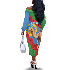 Personalised Eritrea Arabian Camel Off The Shoulder Long Sleeve Dress Gerbera Flower - Flag Color