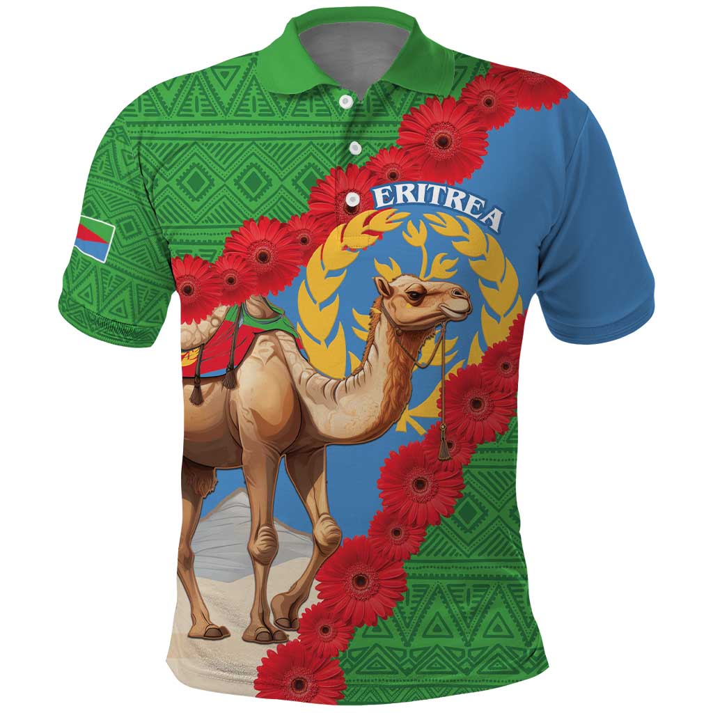 Personalised Eritrea Arabian Camel Polo Shirt Gerbera Flower - Flag Color