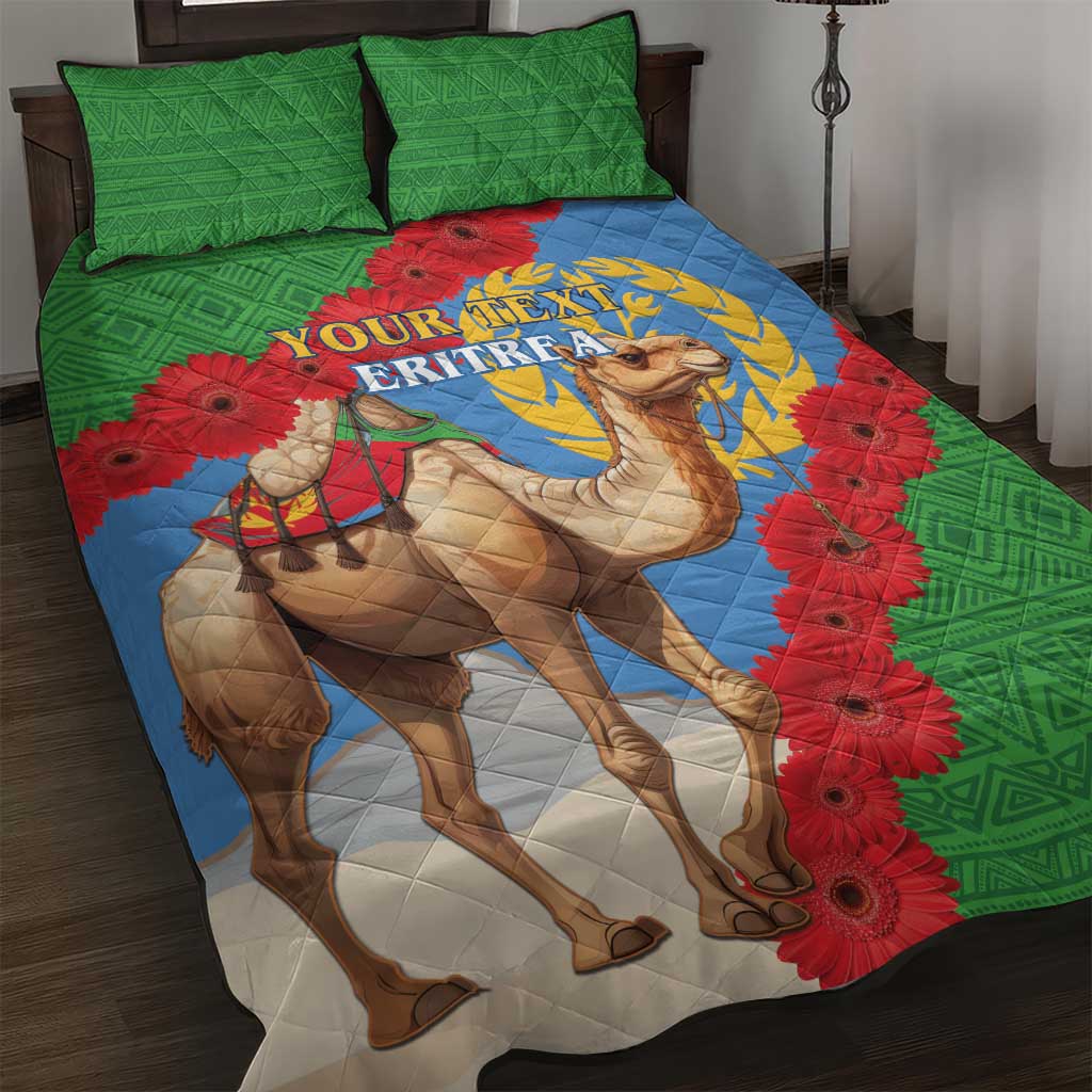 Personalised Eritrea Arabian Camel Quilt Bed Set Gerbera Flower - Flag Color