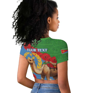 Personalised Eritrea Arabian Camel Raglan Cropped T shirt Gerbera Flower - Flag Color