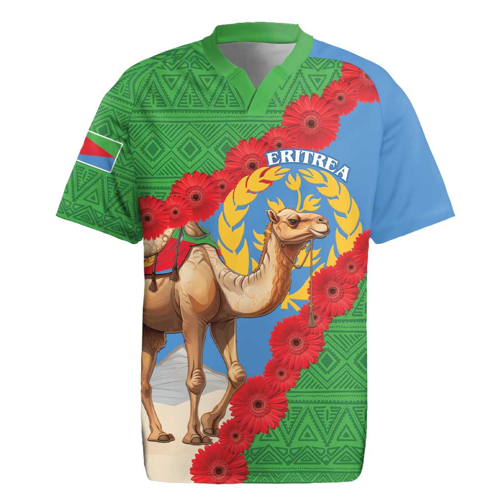 Personalised Eritrea Arabian Camel Rugby Jersey Gerbera Flower - Flag Color