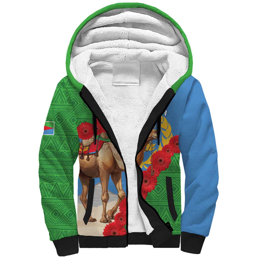 Personalised Eritrea Arabian Camel Sherpa Hoodie Gerbera Flower - Flag Color