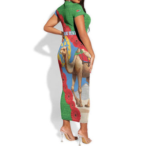 Personalised Eritrea Arabian Camel Short Sleeve Bodycon Dress Gerbera Flower - Flag Color