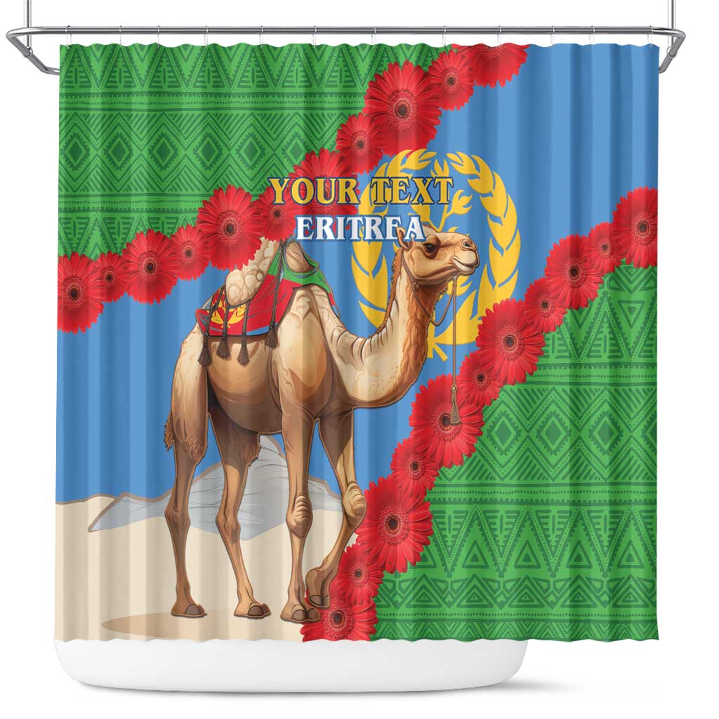 Personalised Eritrea Arabian Camel Shower Curtain Gerbera Flower - Flag Color