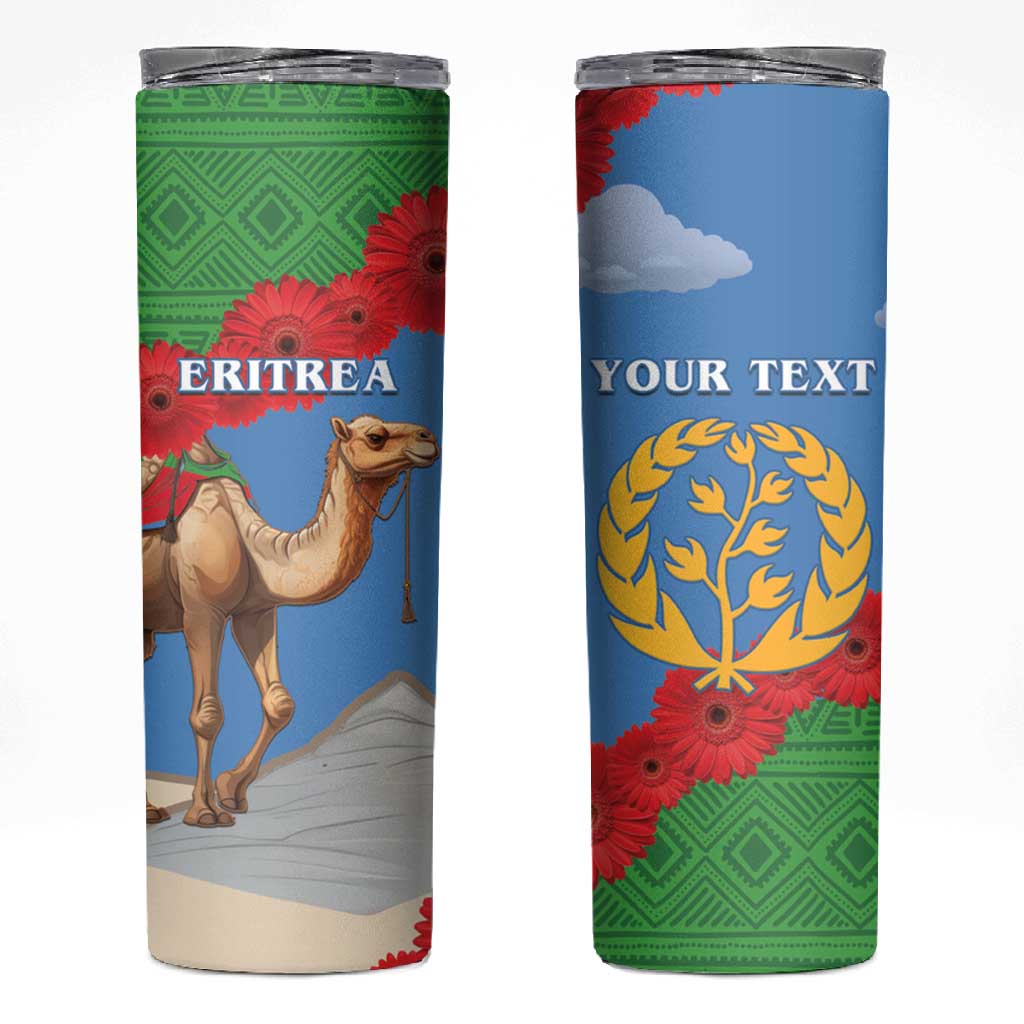 Personalised Eritrea Arabian Camel Skinny Tumbler Gerbera Flower - Flag Color