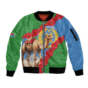 Personalised Eritrea Arabian Camel Sleeve Zip Bomber Jacket Gerbera Flower - Flag Color