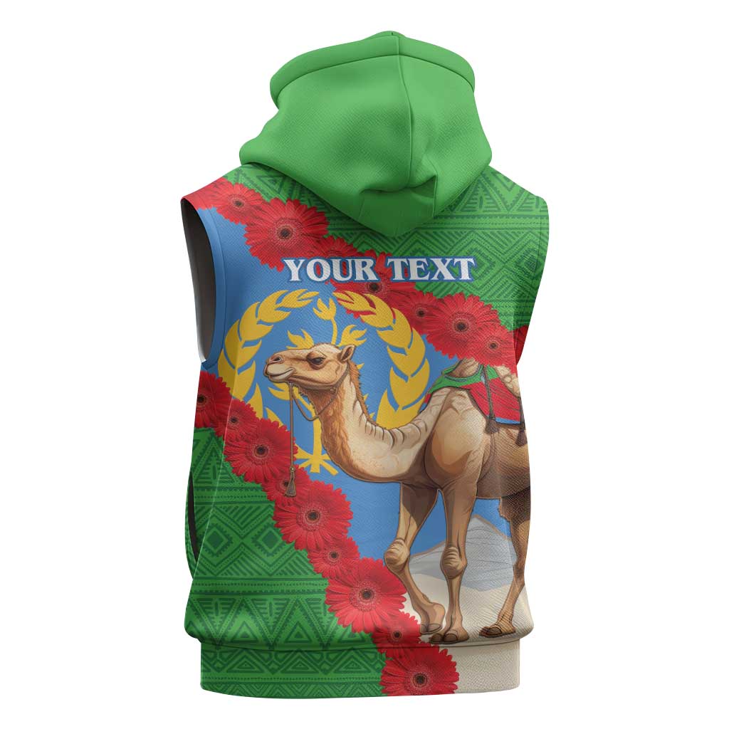 Personalised Eritrea Arabian Camel Sleeveless Zip Hoodie Gerbera Flower - Flag Color - African Pride