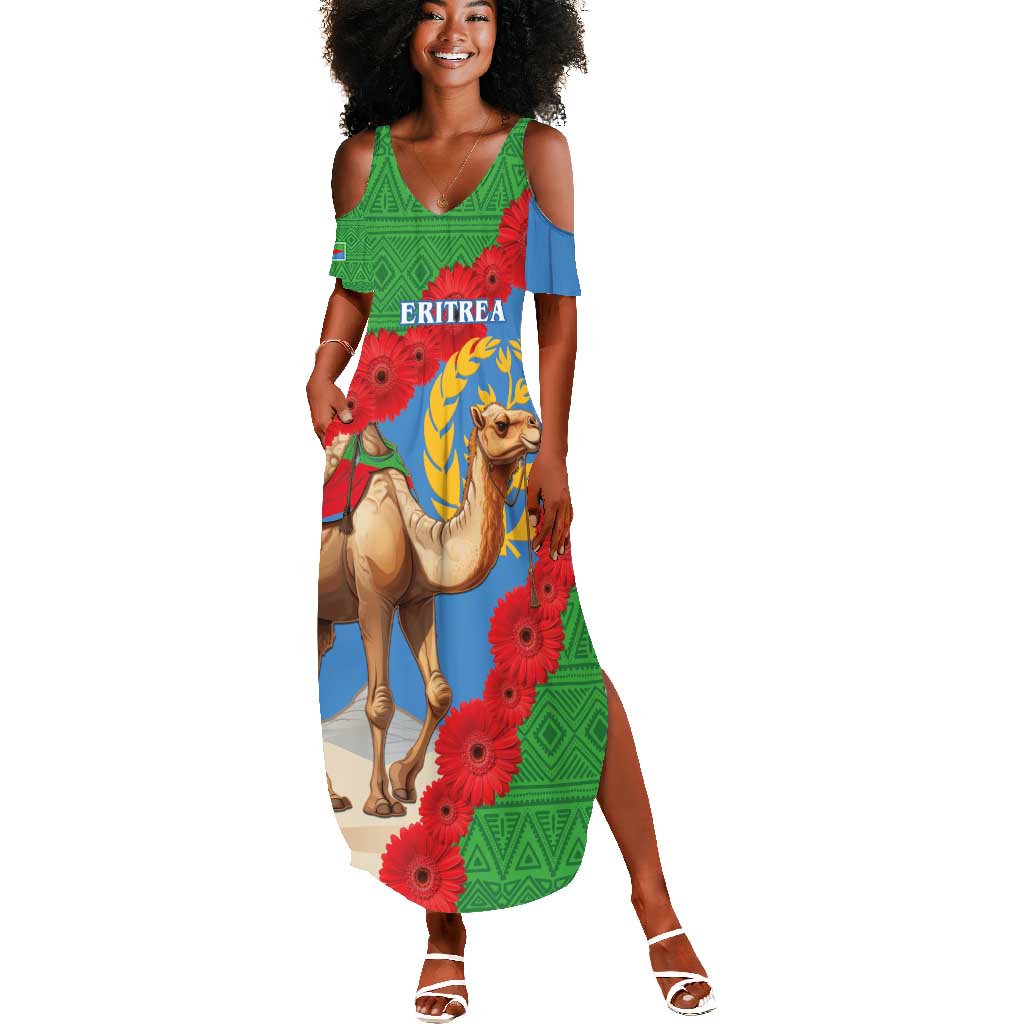 Personalised Eritrea Arabian Camel Summer Maxi Dress Gerbera Flower - Flag Color