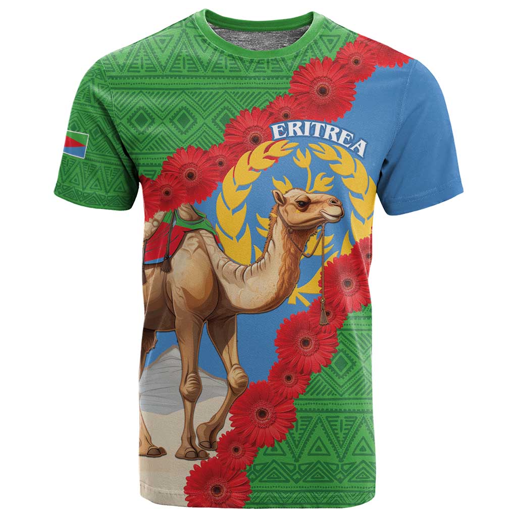 Personalised Eritrea Arabian Camel T shirt Gerbera Flower - Flag Color