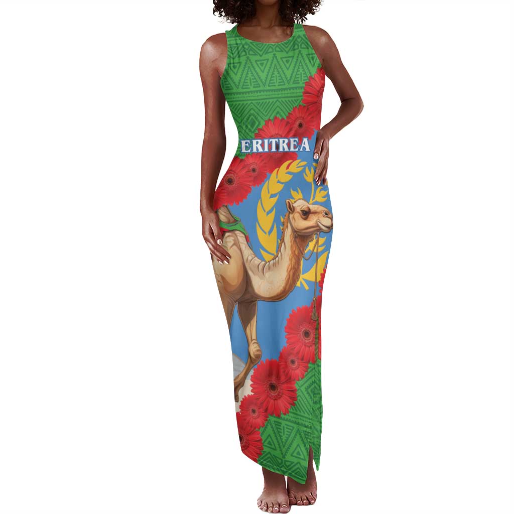 Personalised Eritrea Arabian Camel Tank Maxi Dress Gerbera Flower - Flag Color