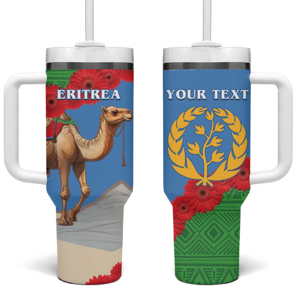 Personalised Eritrea Arabian Camel Tumbler With Handle Gerbera Flower - Flag Color