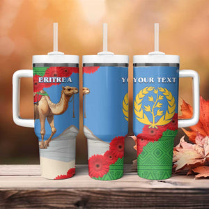 Personalised Eritrea Arabian Camel Tumbler With Handle Gerbera Flower - Flag Color