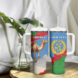 Personalised Eritrea Arabian Camel Tumbler With Handle Gerbera Flower - Flag Color