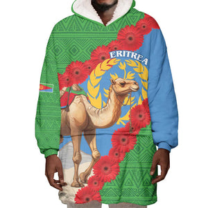 Personalised Eritrea Arabian Camel Wearable Blanket Hoodie Gerbera Flower - Flag Color