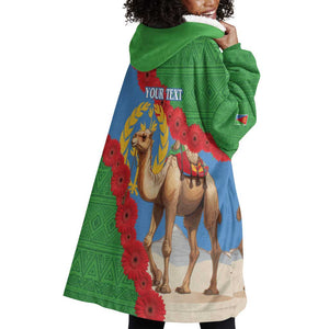 Personalised Eritrea Arabian Camel Wearable Blanket Hoodie Gerbera Flower - Flag Color