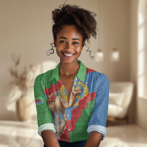 Personalised Eritrea Arabian Camel Women Casual Shirt Gerbera Flower - Flag Color