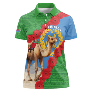 Personalised Eritrea Arabian Camel Women Polo Shirt Gerbera Flower - Flag Color