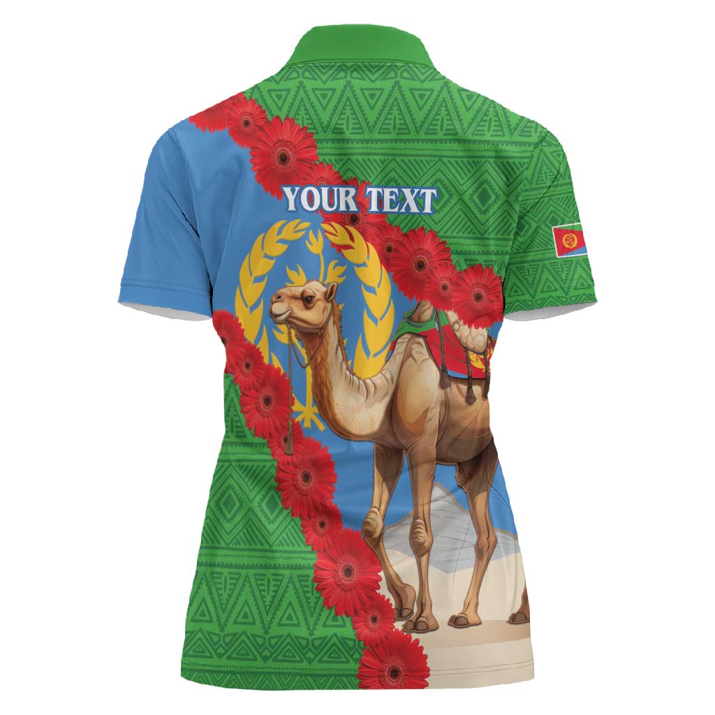 Personalised Eritrea Arabian Camel Women Polo Shirt Gerbera Flower - Flag Color