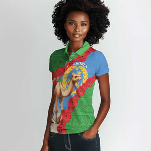 Personalised Eritrea Arabian Camel Women Polo Shirt Gerbera Flower - Flag Color