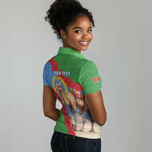 Personalised Eritrea Arabian Camel Women Polo Shirt Gerbera Flower - Flag Color