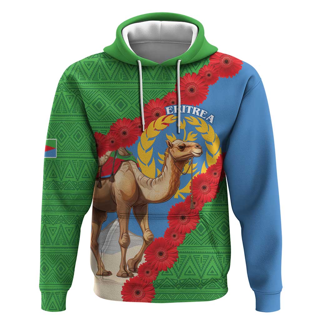 Personalised Eritrea Arabian Camel Zip Hoodie Gerbera Flower - Flag Color