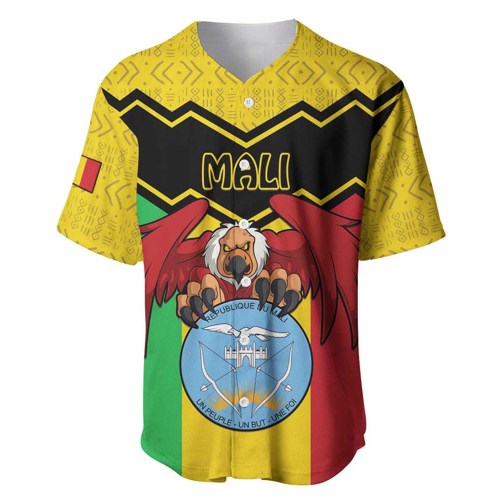 Personalized Afro Mali Vulture Baseball Jersey Coat Of Arms - Bogolan Pattern